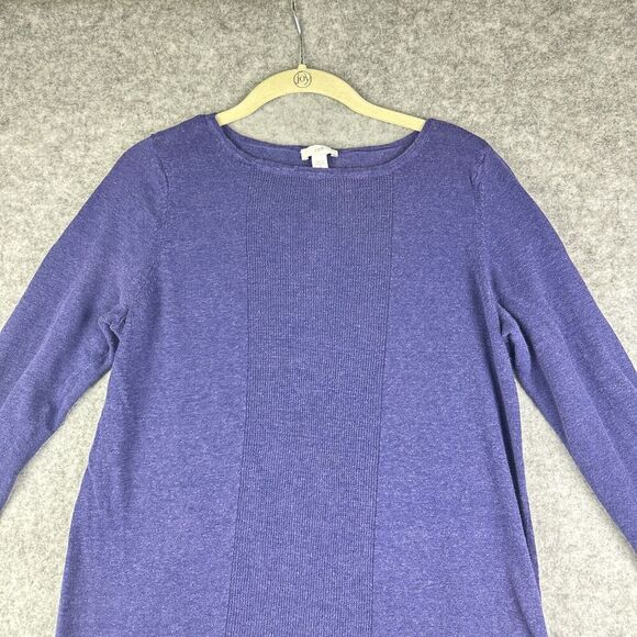 J Jill Linen Blend Tunic Top Womens M Purple Long Side Slits Knit Coastal Boho - Picture 2 of 13